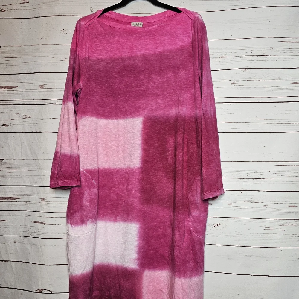 LOGO by Lori Goldstein Pink Tie Dye Boatneck Dress - Picture 4 of 11
